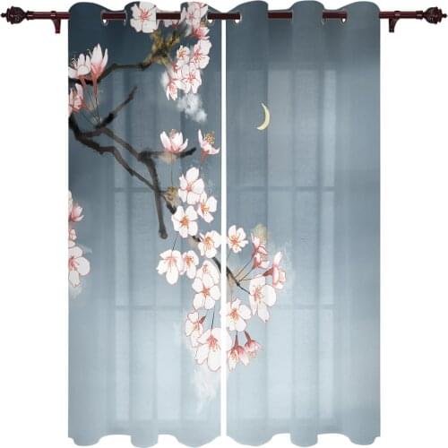 Cherry Blossom Crescent Kitchen Curtain Kids Bedroom Living Room Balcony French Windows Curtain Fabric Pergola Bathroom