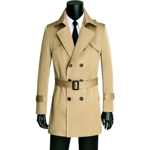 Khaki trench coats mens england man double breasted coat men clothes spring autumn slim fit overcoat long sleeve new designer