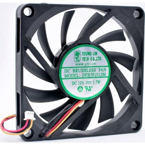 DFB701012M 7cm 70mm fan 70x70x10mm DC12V 1.7W 3 wires, double ball bearings, cooling fan for chassis power supply CPU