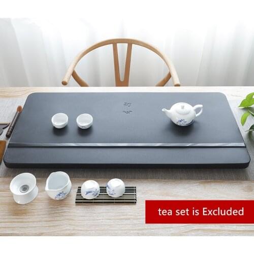 Engraved Chinese characters tea tray black stone serving trays invisible water draining outlet tea boat personal logo supported
