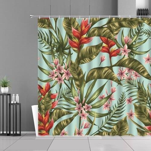 Hand Drawn Tropical Plants And Flowers Baths Shower Curtain Bathroom Curtains Cloth Cut Off Pastoral Jane Polyester Waterproof