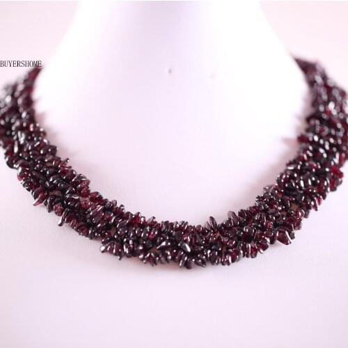 Necklace Weave Chip Beads Wrap Real Red Garnet Jewelry Gift Natural Stone Strand Necklace For Women 18" E042