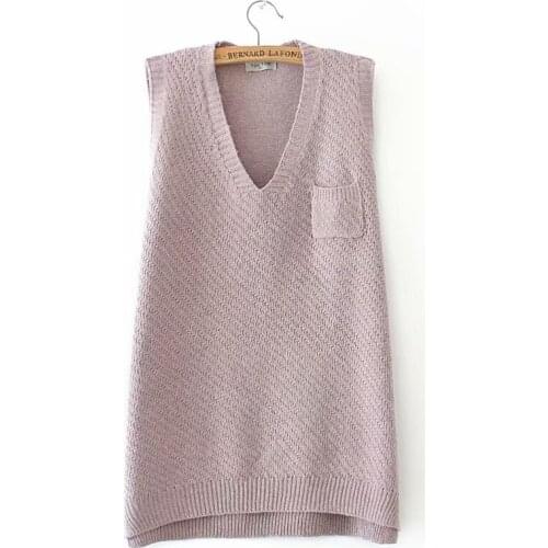 Knitted V-neck pocket women loose vest sweaters 2020 new plus size spring casual ladies pullovers sweater tops female oversize