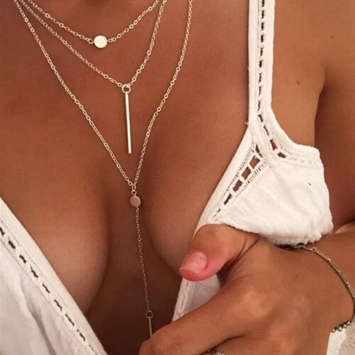 2020 New Personality Stick Dot Metal Multilayer Hip Hop Long Chain Cool Simple Necklace for Women Jewelry Gfit Gold Silver color