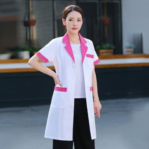 Women Nursing Coat Lab Uniform Health Workwear Short Sleeve Pet Shop Coat Summer beautician Uniform Beauty Salon Work clothes