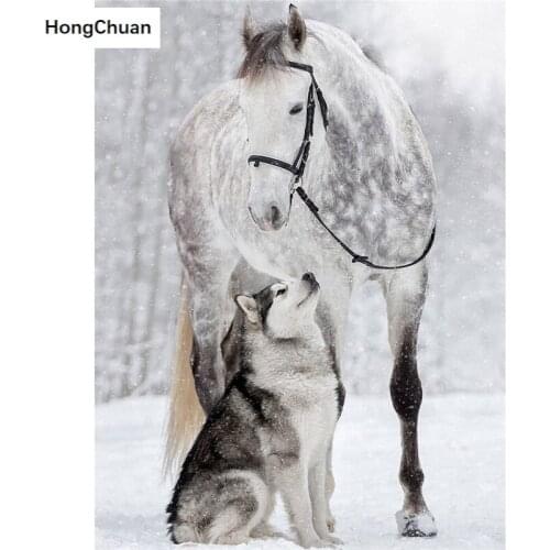 5D Diamond Painting White Horse Dog Square/Round Diamond Embroidery Handmade Rhinestone DIY Mosaic Home Decoration Fast Delivery