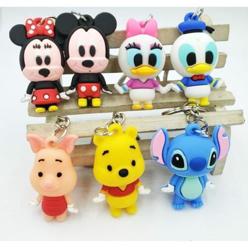 7 PCS Cute Movie Toys Stitch Winnie Donald Duck PVC Action Figure Keychain Figure Mickey Minnie Key Ring Toys for Children Gift