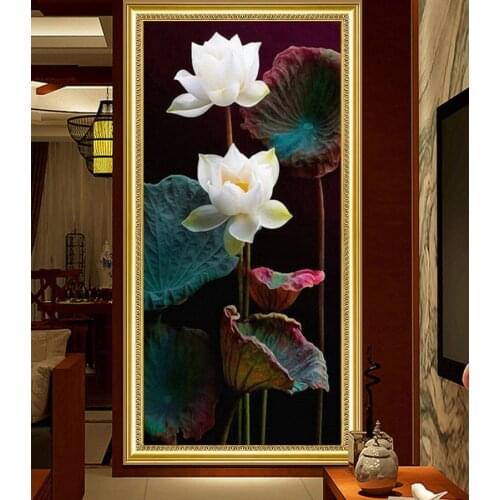 5D DIY Diamond Embroidery Sale White Lotus Flowers Full Drill Square Rhinestones Pictures Diamond Painting New Arrivals