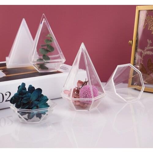 Diamond Polygon Hollow Storage Box Silicone Mold Handmade DIY Crystal Mirror Epoxy Resin Mold for Jewelry Christmas Gift Mold
