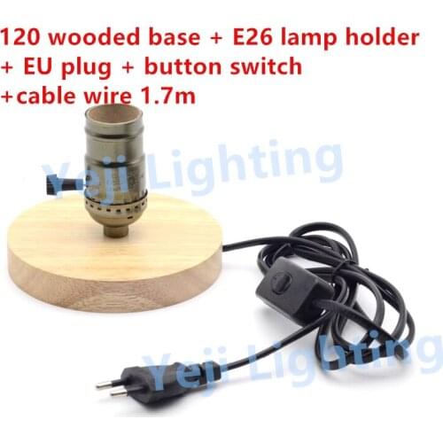 Free shipping Edison retro lamp holder wooden base E26 e27 lamp holder & EU 2-PIN round plug button switch Lighting Accessories