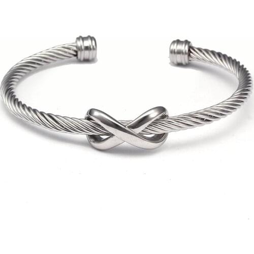 New Design Open Men Women Charm Silver Bracelets Bangles Trendy Macrame Stainless Steel Cuff Bracelets F Pulseira