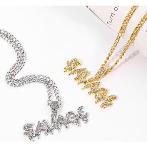 SAVAGE Pendant Cubic ZirconNecklace Hip Hop Gold Color Iced Out Chains Cubic Zircon Pendant Necklace Charm Men Gifts