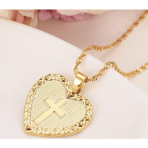 Big Men heart Cross Necklace Pendant Women INRI Juses Crucifix Christianity Jewelry Gold Color INBI Jesus of Nazareth girls gift