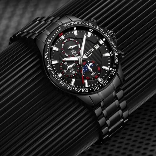 2020 New Men Watches WLISTH Top Brand Leather Chronograph Waterproof Sport Automatic Date Quartz Watch For Men Relogio Masculino