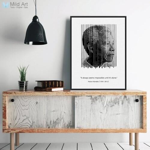 Black White Africa Mandela Silhouette Portrait Motivational Quotes Art Print Poster Wall Picture Canvas Painting Classroom Decor
