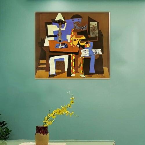 Citon Pablo Picasso《Three Musicians》Canvas Oil Painting Artwork Poster Decorative Picture Wall Decor Home Living Room Decoration