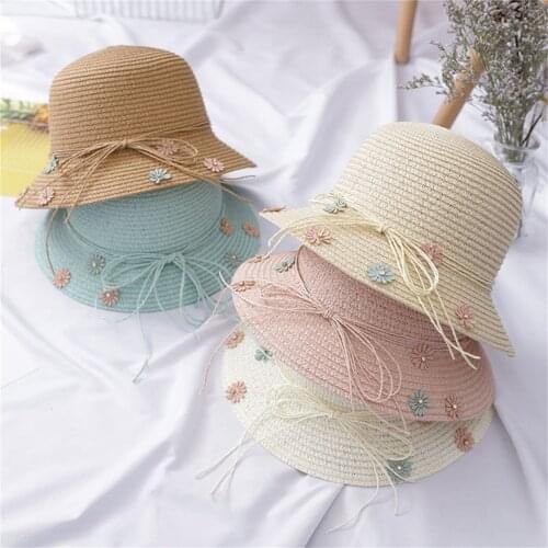 2021 Child Summer New Straw Hat 2-8y Female Baby Girls Hat Matching Bag Korean Sun Shade Flower Pot Hat Beach Beach Hat Matching