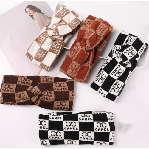 Graceful Women Knitting Woolen Elastic Hairband for Lady Girls Headdress Classic Print Headbands Fashion Headwear Accessories