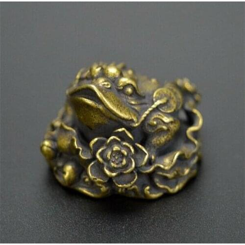 Chinese Old Collectibles pure brass lucky wealth Golden toad frog mini statue