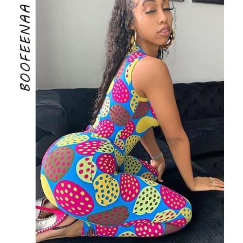 BOOFEENAA Polka Dot Print New Jumpsuits 2020 Cute Sexy Outfits For Women Clubwear Bodycon Tracksuit Rompers C16-BF27