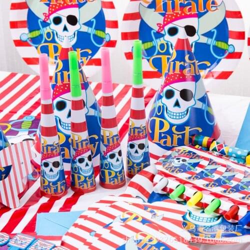 Red pirate theme party decoration tableware paper cup plate napkin tablecloth banner baby shower kid birthday party shower