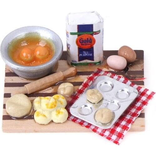 Colorful 1Set 1/12 Doll House Miniature Kitchen Food Eggs Milk Bread On Board For Kids Role Play Game Tableware Cookware