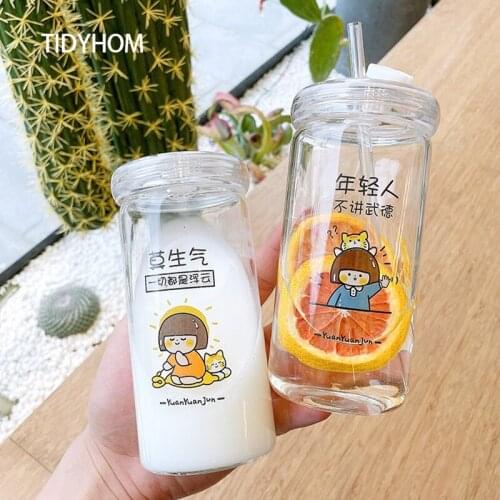 420ml Cartoon Pattern High Borosilicate Cup Body Food Grade Silicone Ring Cute Straw Glass Cup Coffee Juice Creative Water Cup