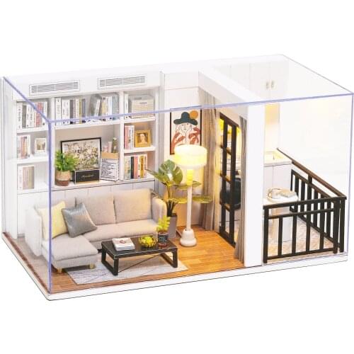 Doll house Furniture Wooden Miniature DIY Kit with Dust Cover Assemble Crafts Toy Best Birthday Gift For Children Girl