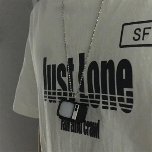 Cool Flash TV Set Voice Pendant Stainless Steel Necklace, Vintage Long Chain Punk Jewelry for Women Man Friendship Girl Gifts