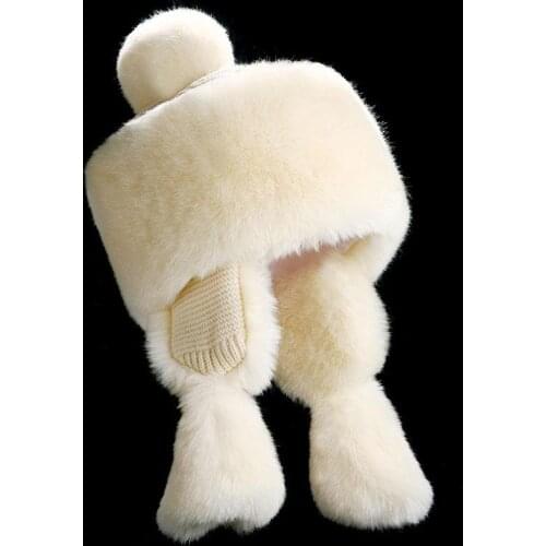 Imitation Fur Rabbit Caps Solid Color Thicken Cold Proof Autumn Winter Plush Ball Top Decoration Ears Protection Cotton Caps