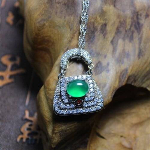 Liemjee Fashion Personality Punk Jewelry Green Agate Backpack Necklace For Women Feature Namour Charm Gift All Seasons