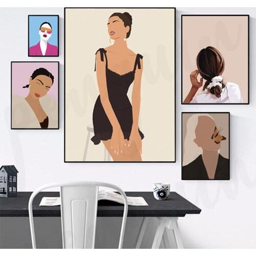 Fashion Cool Woman Poster and Print Boho Style Girl Wall Art Canvas Painting Butterfly Pictures for Living Room Home Decor