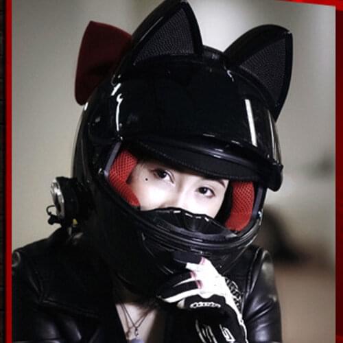 Cat Ear Motorcycle Helmet Motorcross Girl Cute Helmet Summer grey Bow Women Lovely Men Motorbike Helmet capacete Cascos HNJ 933