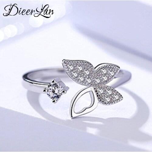 Personality Fashion Vintage 925 Sterling Silver Crystal Butterfly Rings For Women Punk Thai Silver Resizable Rings