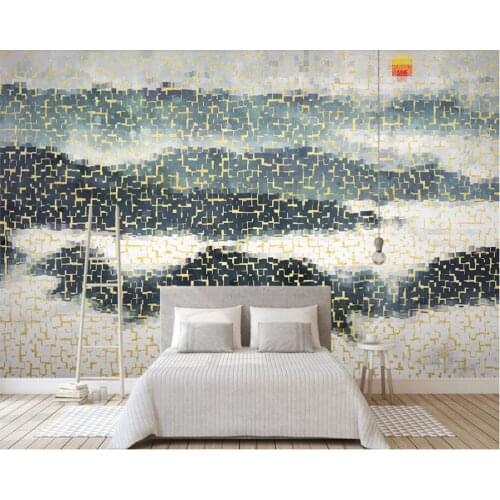 Papel de parede Ink landscape golden geometric abstract wallpaper living room TV wall kitchen kids room restaurant bar 3d mural