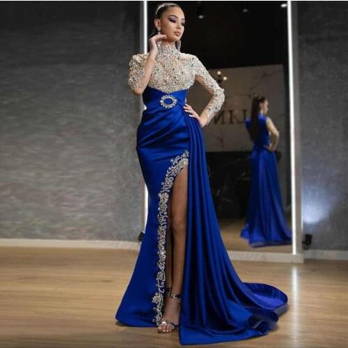Luxury Bling Bling Mermaid Evening Dresses Gorgeous Dubai Kaftans Sexy High Split Slit Formal Women Prom Gown Vestidos YSAN988