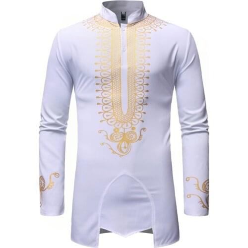 Mens White African Dashiki Shirts Nice Brand New Long Sleeve Camisa Masculina African Clothes Men Streetwear African Clothing