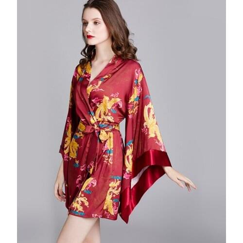 Silk Satin Wedding Bride Bridesmaid Robe Print Bathrobe Short Kimono Robe Night Robe Bath Robe Fashion Dressing Gown For Women
