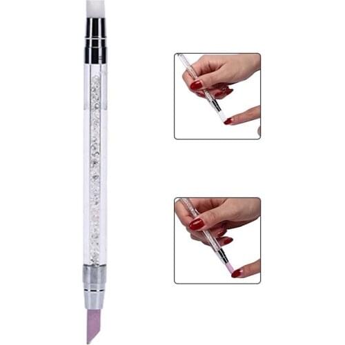 Rhinestone Dual-ended Quartz Cuticle Pusher Remover Pen Handle Silicone Press Scrape Tool Manicure Nail Art Tool