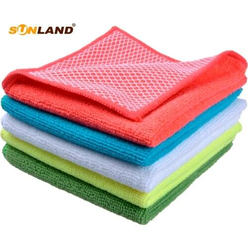 Sunland Microfiber Kitchen Dish Cloth With Poly Scour Side Kitchen Dish Towels Cleaning Cloth Rags Assorted Color 12inx12In 5pcs