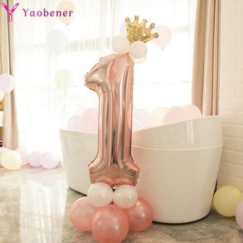 First Happy Birthday Decoration Rose Gold Balloon My 1st One Year Party Decorations Kids Baby Boy Girl Adult Garland Supplies