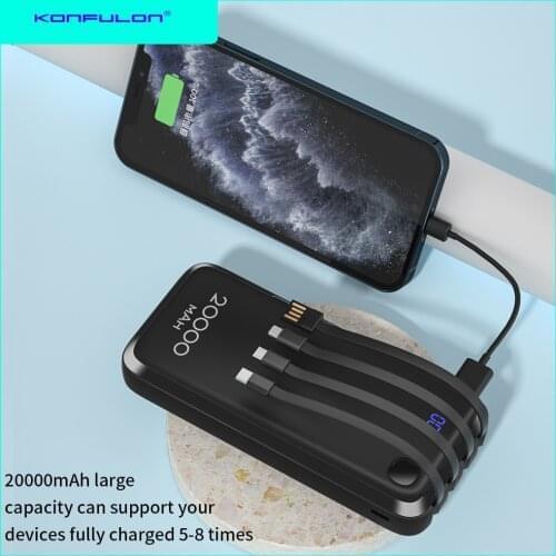 Power Bank 20000Mah Fast Charging Portable Charge Bulit In USB-C Micro Cable For Iphone Samsung Vivo Xiaom Huawei