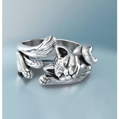 Modyle Cute Fortune Cat Shape Women Opening Rings Silver Color Dance Party Finger Ring Delicate Girl Gift New Fashion Jewelry