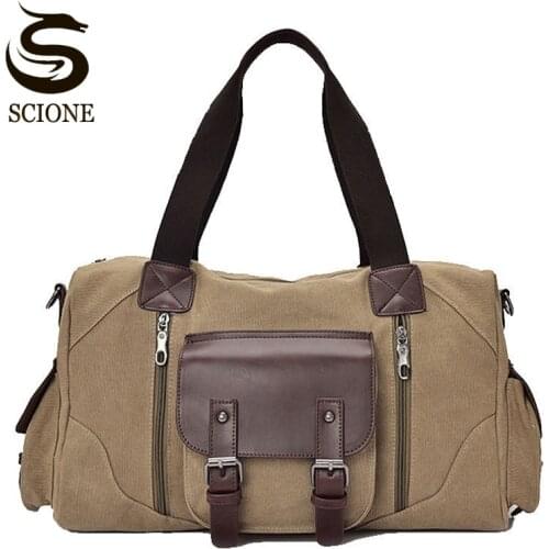 Canvas Leather Luggage Handbags Large Mens Travel Bag High Quality Canvas Travel Duffel Bags Male/Female Travel Shoulder Bags