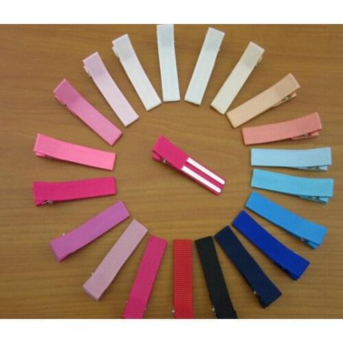 40pcs 1.9" DIY hair accessories covered ribbon Lined double prong flat hair clips for Girl bows flower headwear FJ3205