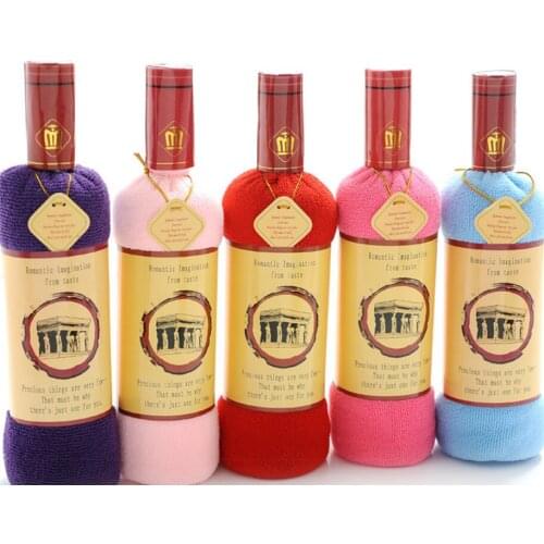 5pcs/lot Bath Shower Soft microfiber fabric Towel Wine Bottle Shape Washcloth solid color Towel Gift 35*75cm