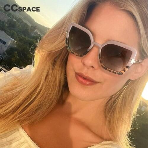 53236 Square Large Frame Ladies Sunglasses Decorative Patchwork Leopard Print Womens Shade UV400