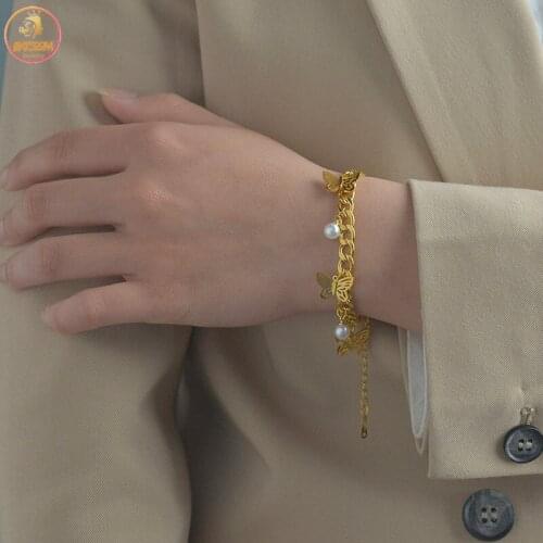 Akizoom Punk NK Chain Butterfly Bangles Stainless Steel 2 Color Hand Bracelet Freeshipping Charm for Women Party Jewelry Gift