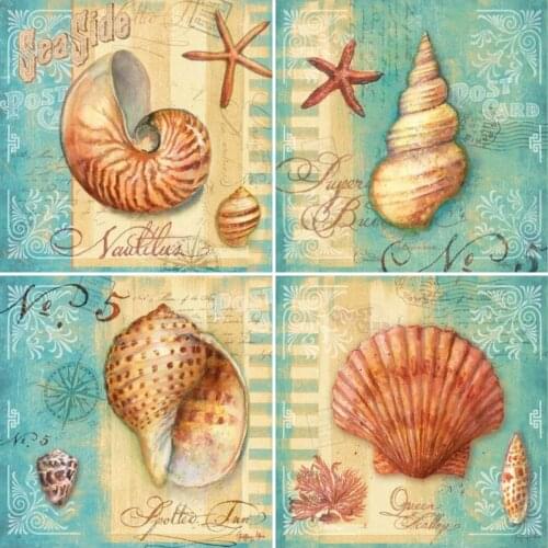 AZQSD Diamond Embroidery Conch Shell Starfish Mosaic Diamond Painting Seaside Landscape Cross Stitch Handmade Home Decoration