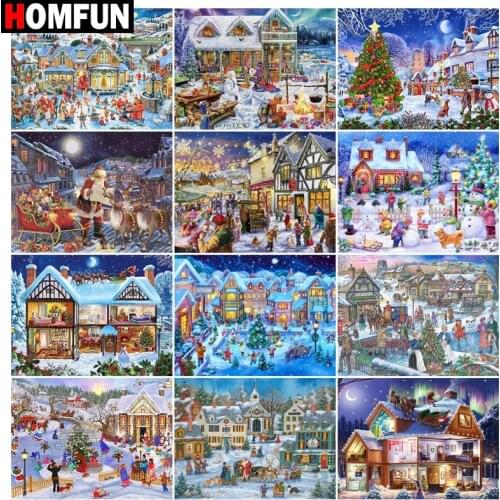 HOMFUN Diamond Embroidery "Snow house Christmas" Pattern DIY 5D Diamond Painting Needlework Cross Stitch Full Drill Painting